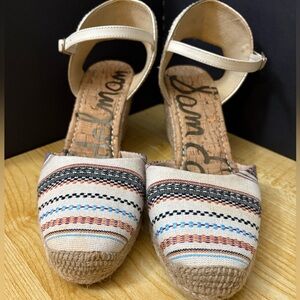 Sam Edelman sandals 9.5 Beige Multi-Stripe Espadrille Wedge Sandals